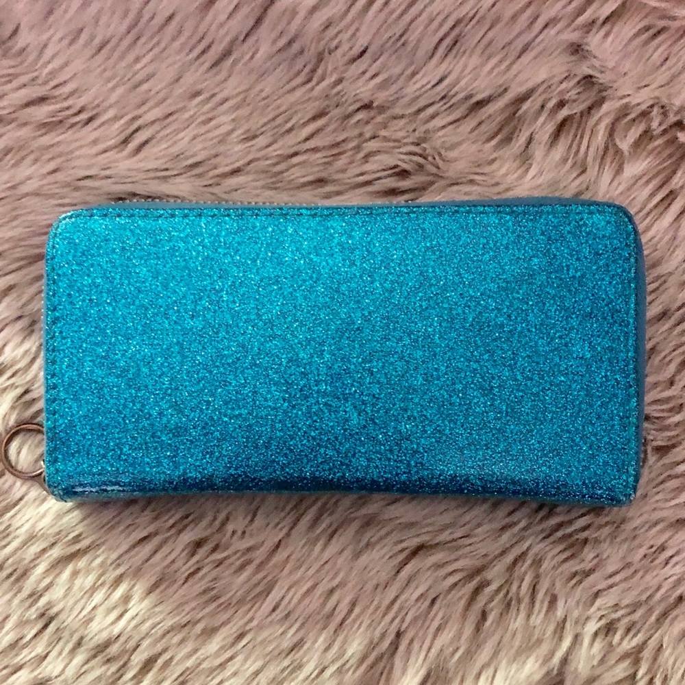 Blue Sparkle accordion zip wallet